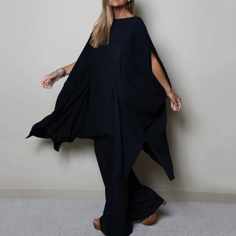 Haut à manches chauve-souris à col rond et pantalon long pour femmes, tenues décontractées, vintage,