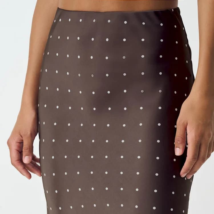 Ensemble jupe deux pièces en Satin imprimé à pois, chemise à manches longues à lacets + jupe mi-long