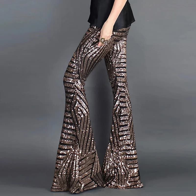 Paillettes taille haute maigre Flare Streetwear sauvage basique mince 2023 tendance Patchwork pantal