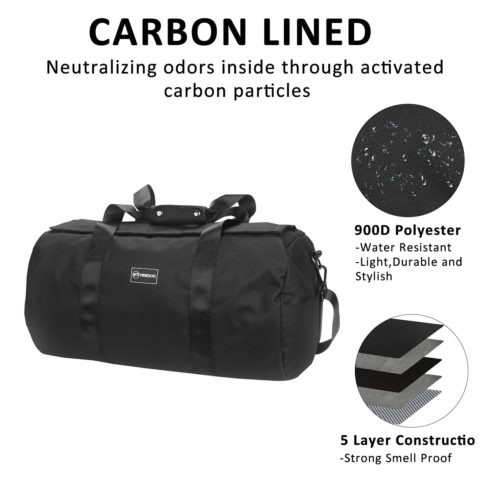 FIREDOG Anti-odeur avec serrure Organisateur de voyage de grande capacité Sac de sport de rangement