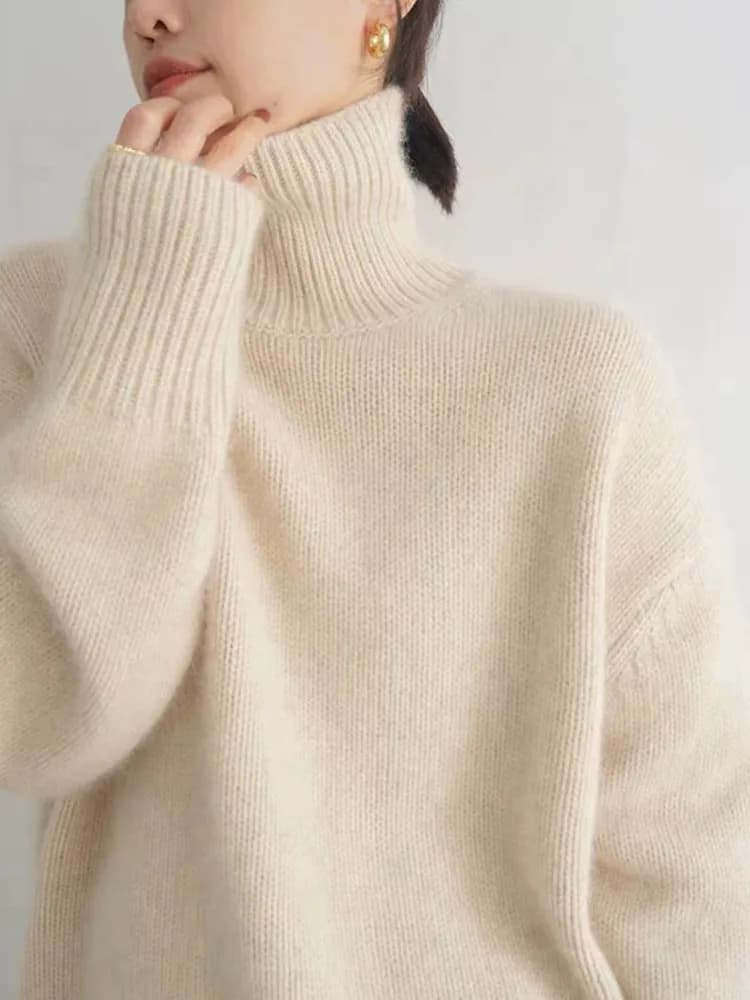 Pull en cachemire à col roulé pour femme, pull ample en laine Pure 100%, tricot, grande taille, nouv