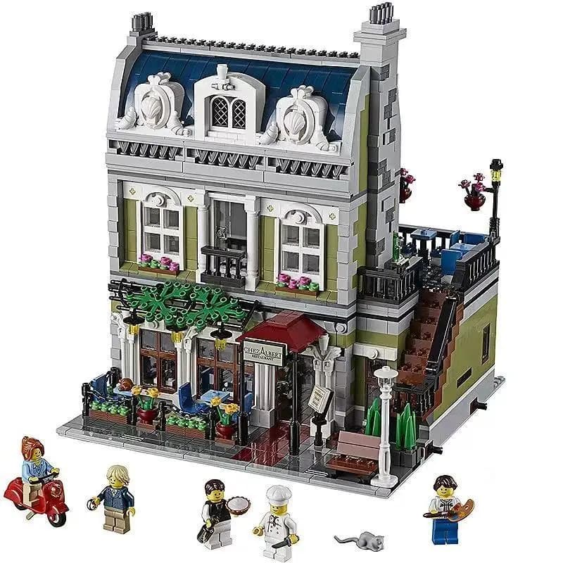 Modèle de maison de rue, coin café, restaurant européen, blocs de construction, décoration intérieur