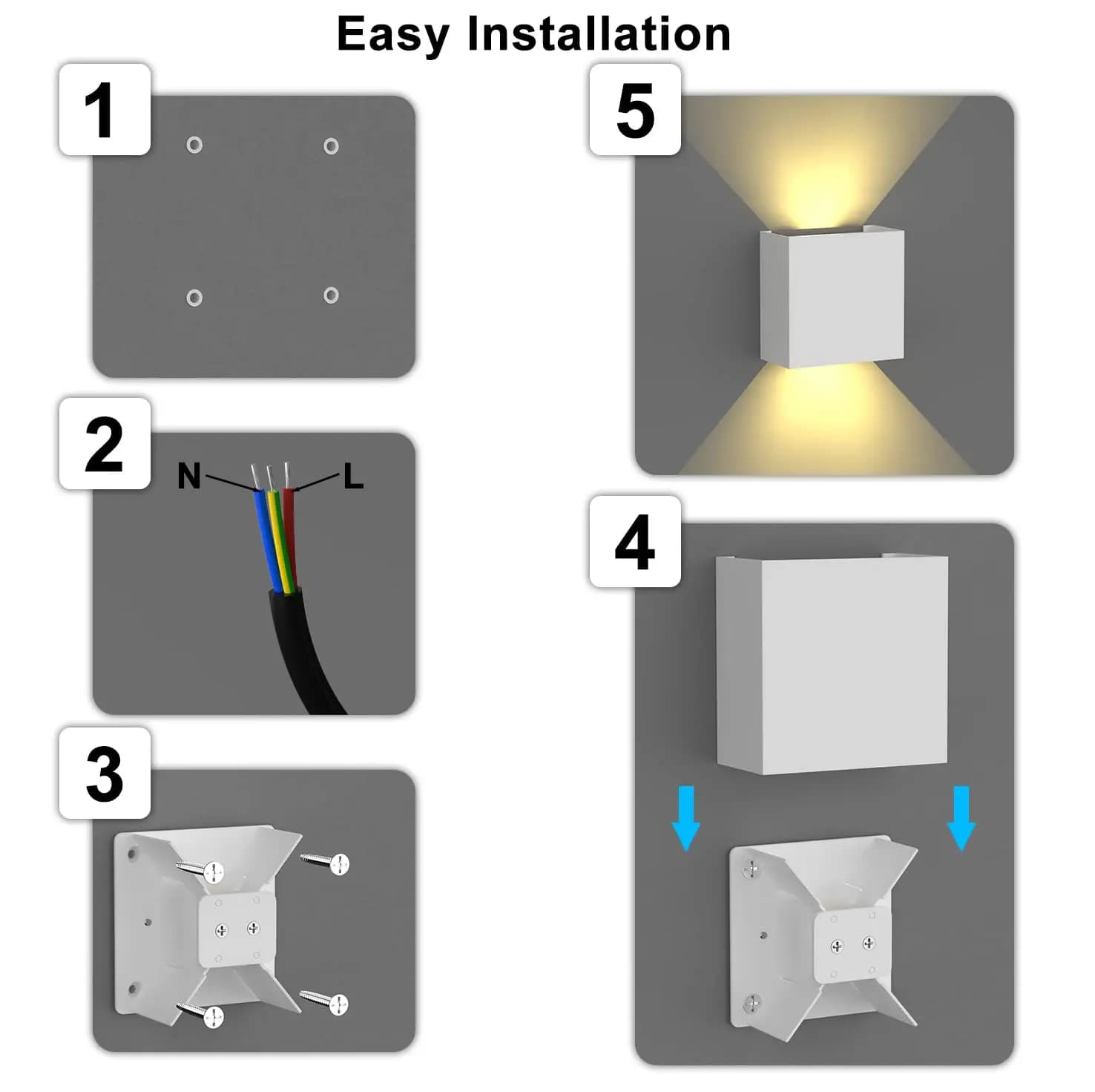 Appliques murales LED 6W, lampe murale moderne d'intérieur et d'extérieur IP65, lumières murales hau