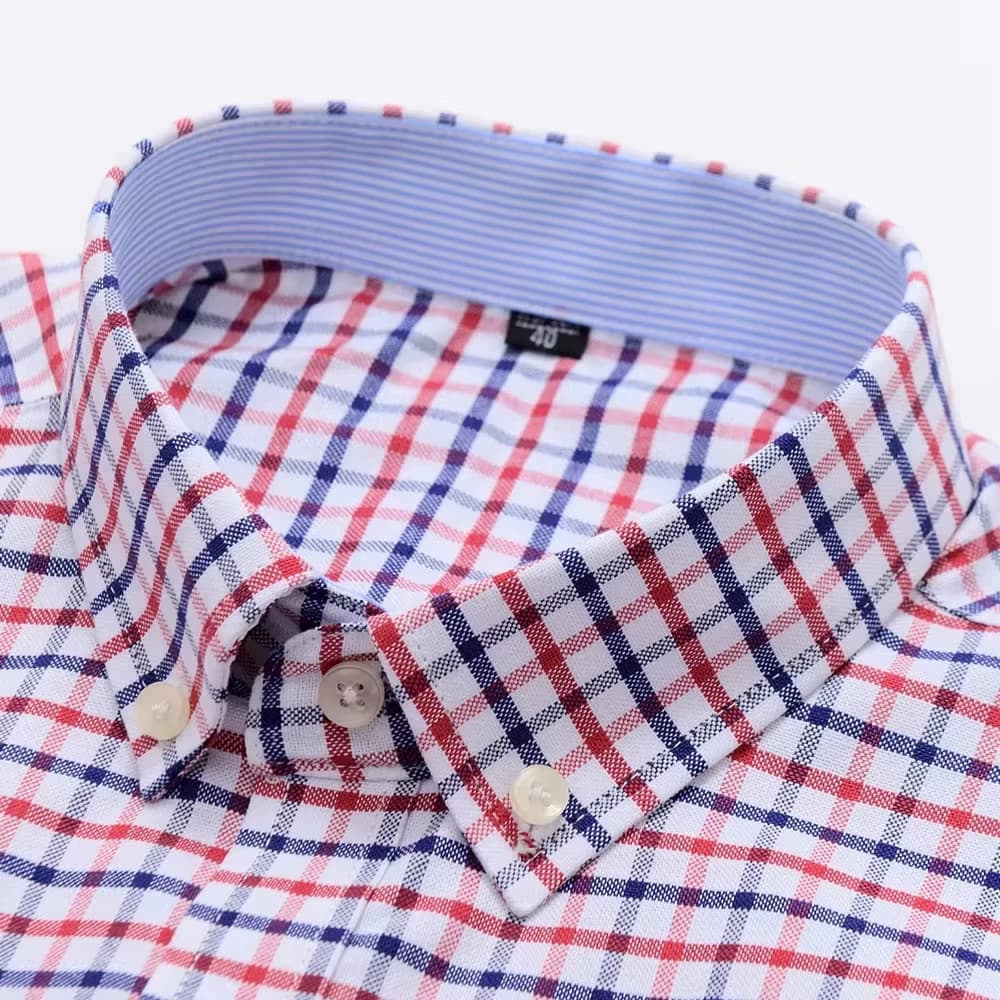 Chemises en coton Oxford à carreaux pour hommes, polyvalentes et décontractées, poche unique, manche