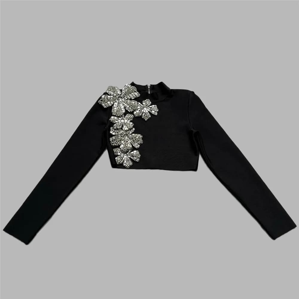 Ensemble deux pièces pour femmes, Sexy, diamants, manches longues, hauts, jupes, vêtements d'automne