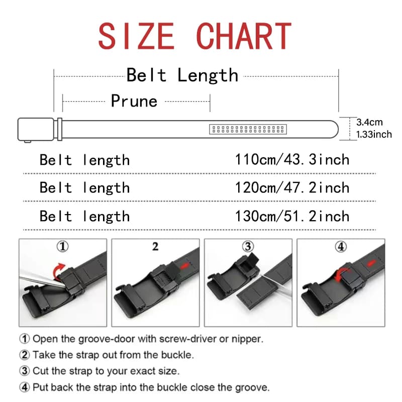 Ceinture trempée automatique pour homme, ceinture de luxe noire, haute qualité, 110cm, 120cm, 130cm