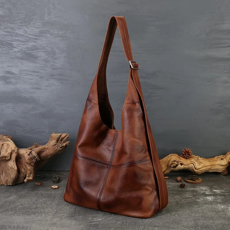 Sac fourre-tout Johnature 2026 en cuir véritable grande capacité, style vintage, en cuir de vachette