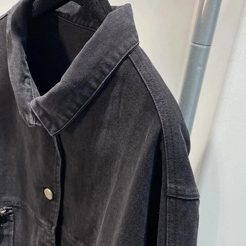 Manteau en denim surdimensionné XXL-6XL adt pour femmes, pardessus en jean vintage noir-gris, automn