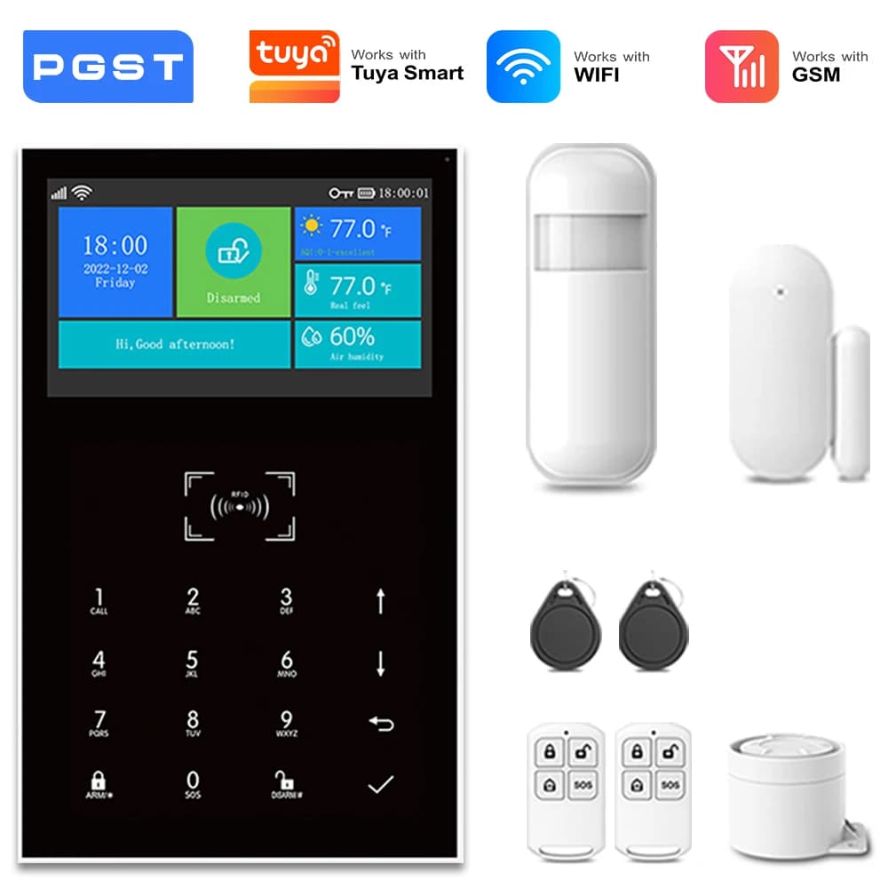 PGST pack alarme sécurité anti intrusion WiFi 2G GSM Works with Tuya Smart Life dispositif sans fil 