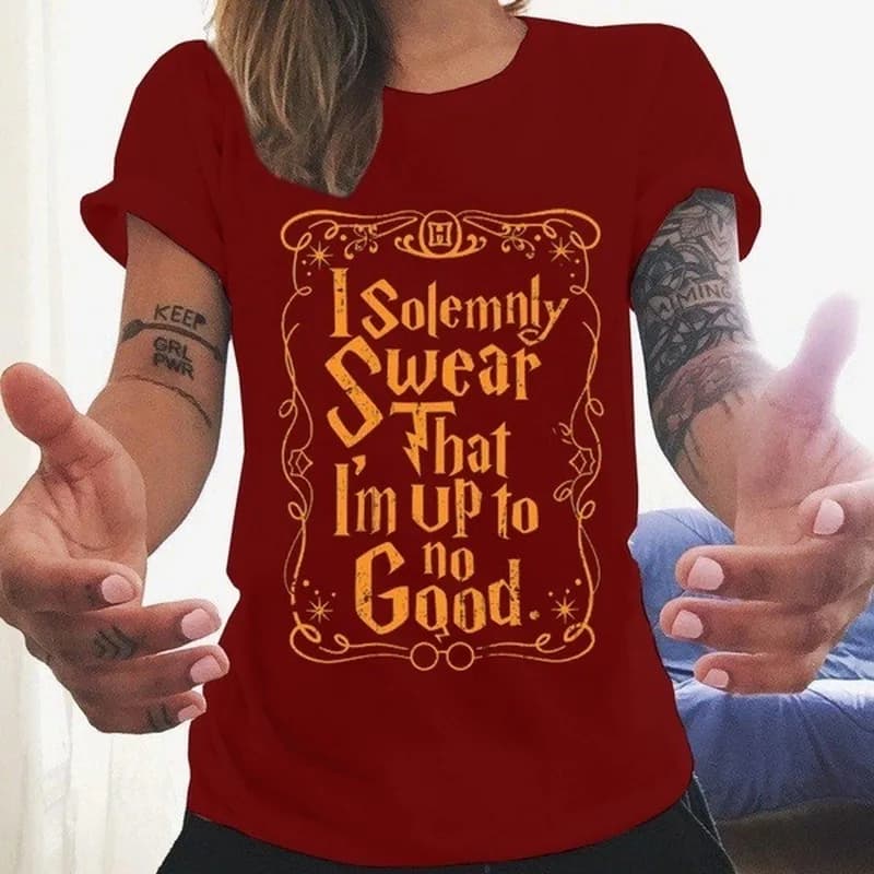 Je jure solennellement qui je suis pas de bon lettre impression t-shirt femmes à manches courtes col