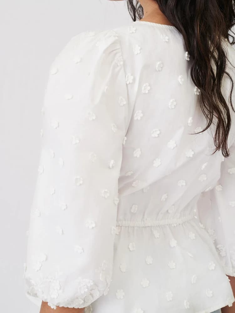 Pouvez-vous psyLady-Chemisier chic à manches bouffantes pour femme, élégant, blanc, avec broderie fl