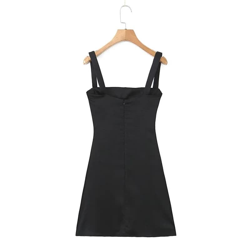 YENKYE 2023 femmes poitrine broderie fronde robes Sexy Vintage noir sans manches femme fête Mini Rob