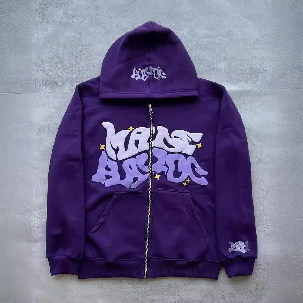 Sweat à capuche zippé avec lettres de style américain rétro, unisexe, idéal pour être associé à une 