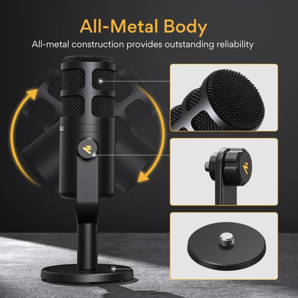 Microphone dynamique XLR pour PC Maono PD100, entièrement en métal, pour jeux, diffusion, enregistre