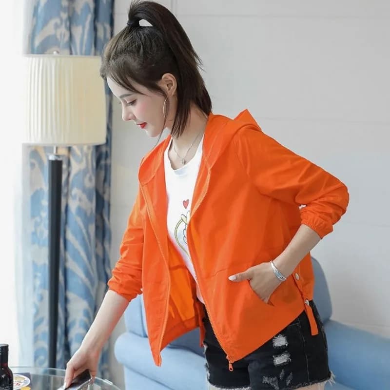 Manteau d'Été à Capuche pour Femme, Veste Courte, Anti-UV, Respirant, Mince, Protection Solaire, à M