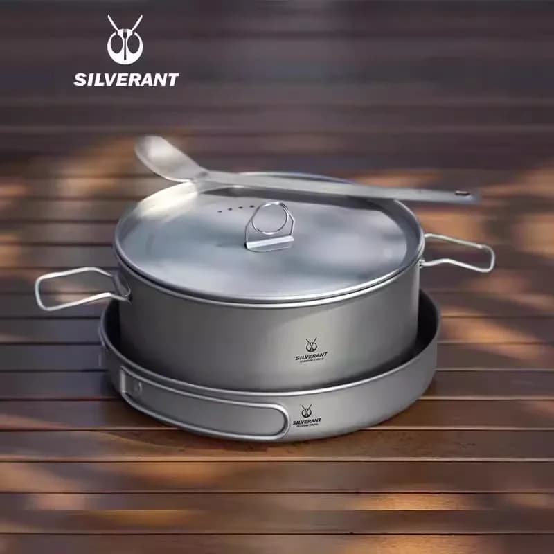 Ensemble de casseroles et poêles à frire en titane, grande batterie de cuisine de camping en plein a