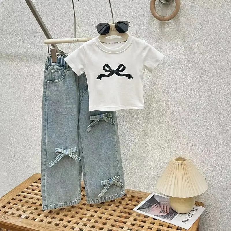 Ensemble d'été fin pour filles, jean à jambes larges et t-shirt pour adolescentes, ensemble de vêtem