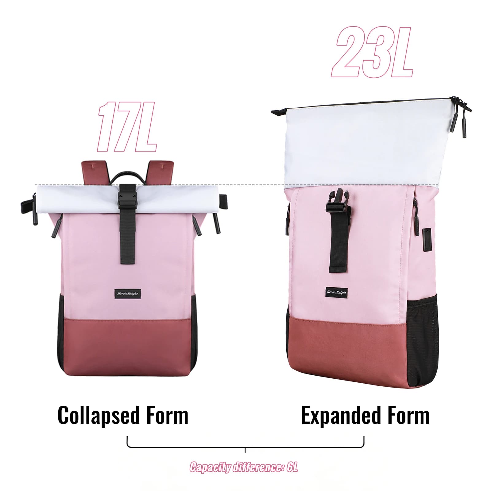 Sac à dos de voyage décontracté Heroic Knight, à enroulement, antivol, pour femme, sac à dos scolair