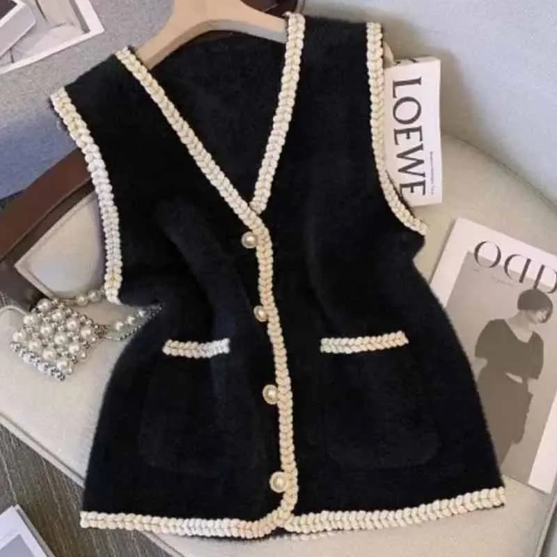 Xiaoxiangfeng-Pull en velours à col en V pour femme, nouvelle veste en Y, col en V avec émail vison,