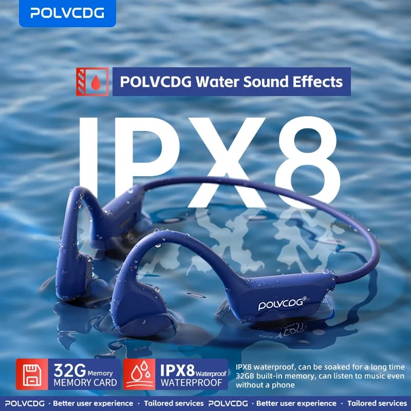 POLVCDG X7 Casque à conduction osseuse IPX8 Casque ouvert Bluetooth 5.3 pour la natation avec microp