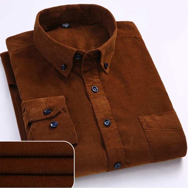 Chemise en velours côtelé à manches longues pour hommes, 100% coton, coupe régulière décontractée, p