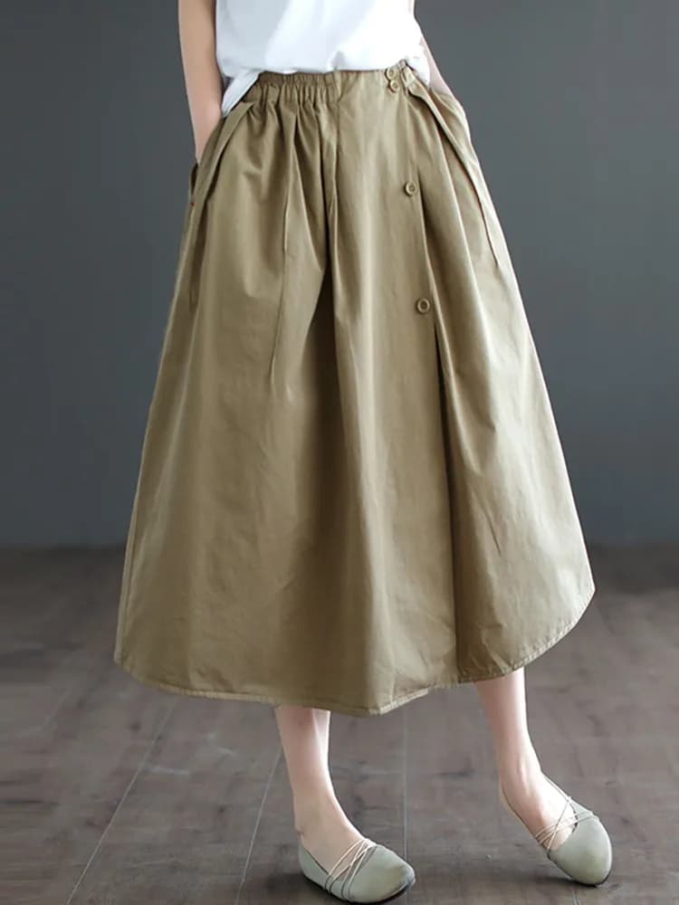Jupe longue trapèze décontractée pour femme, 100% coton, style vintage, couleur unie, nouvelle colle