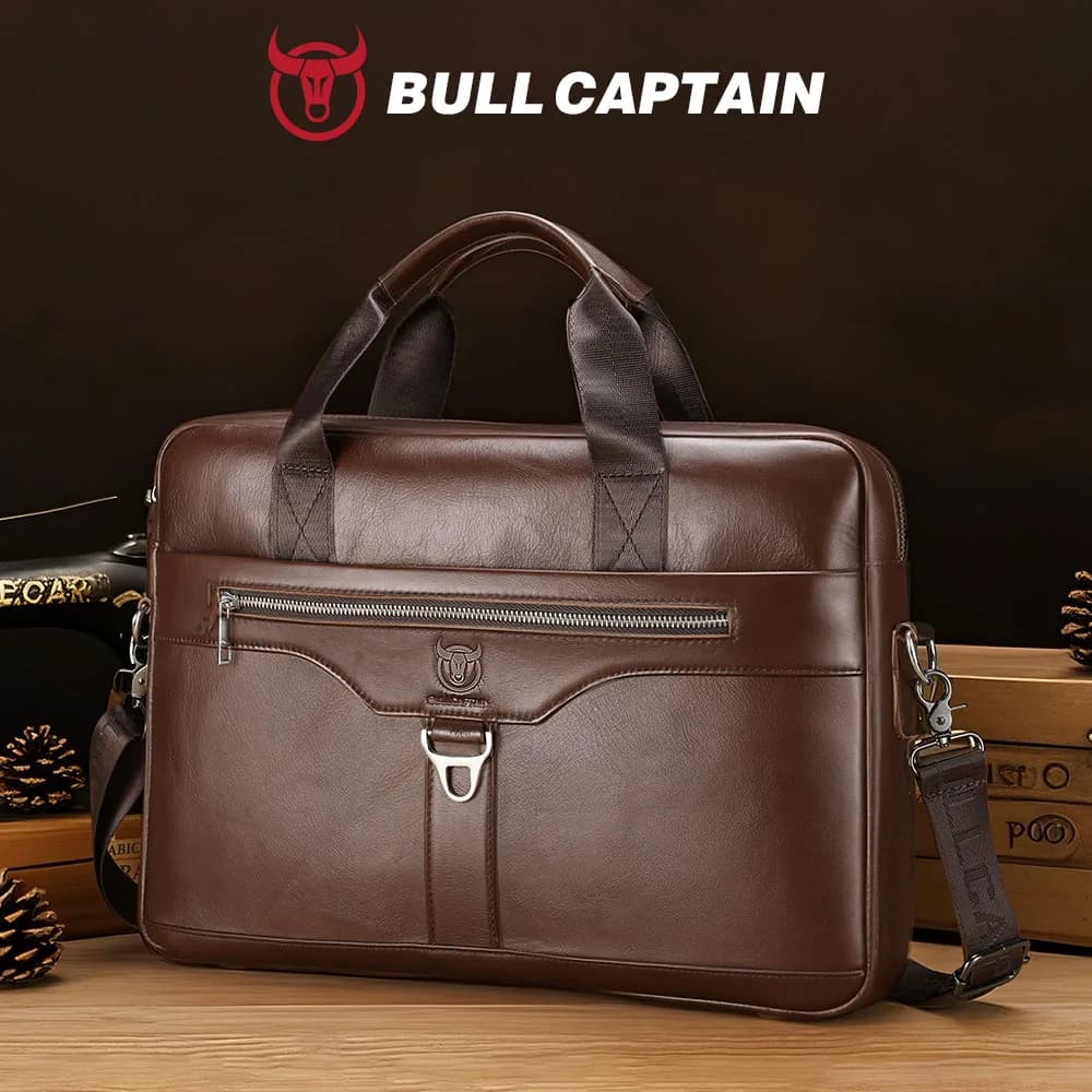 BULLCAPTAIN Sac à main en cuir véritable pour homme, sac d'affaires vintage pour ordinateur portable