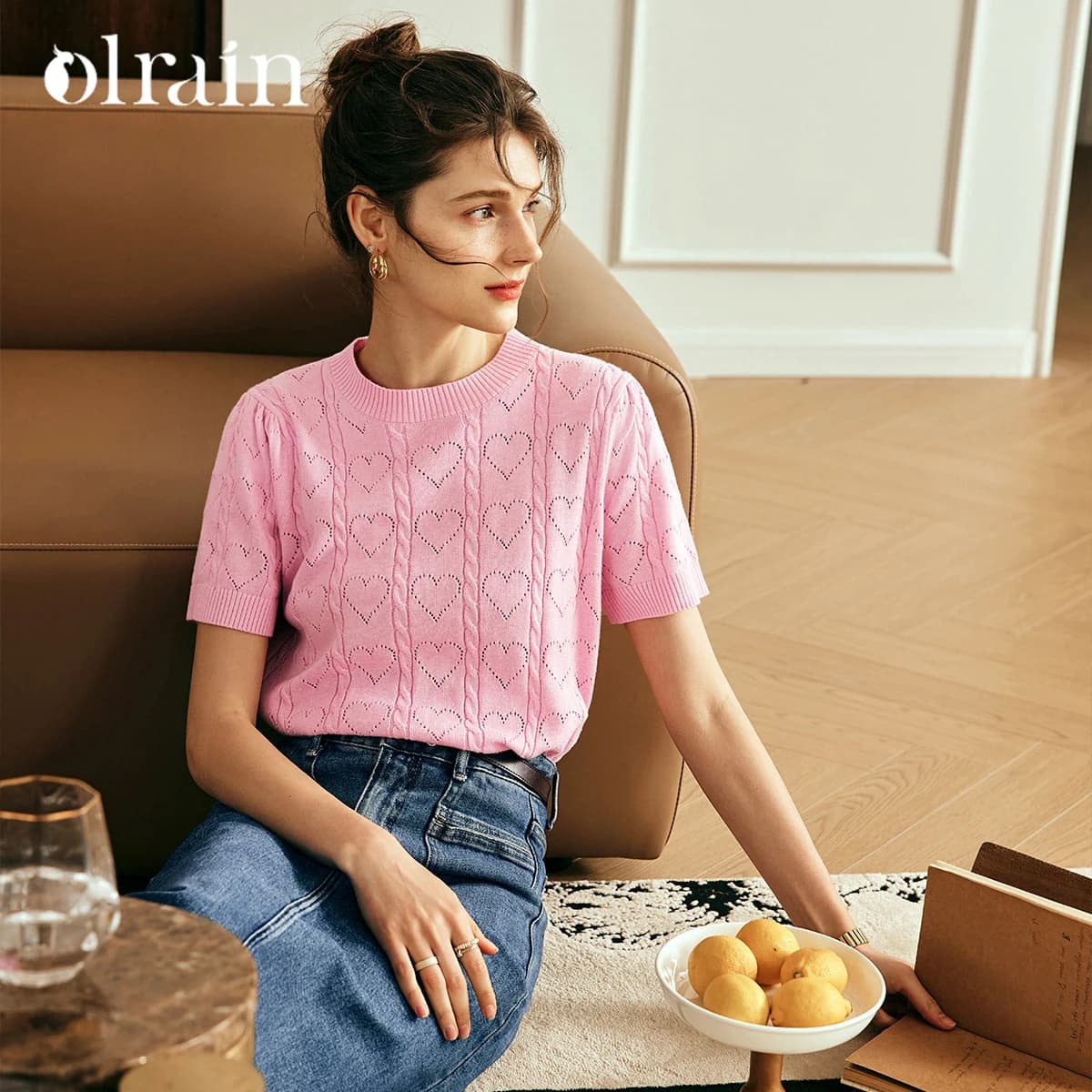 Pull-over OLrain pour femme, collection été 2026, style français, manches courtes, tricoté, col rond