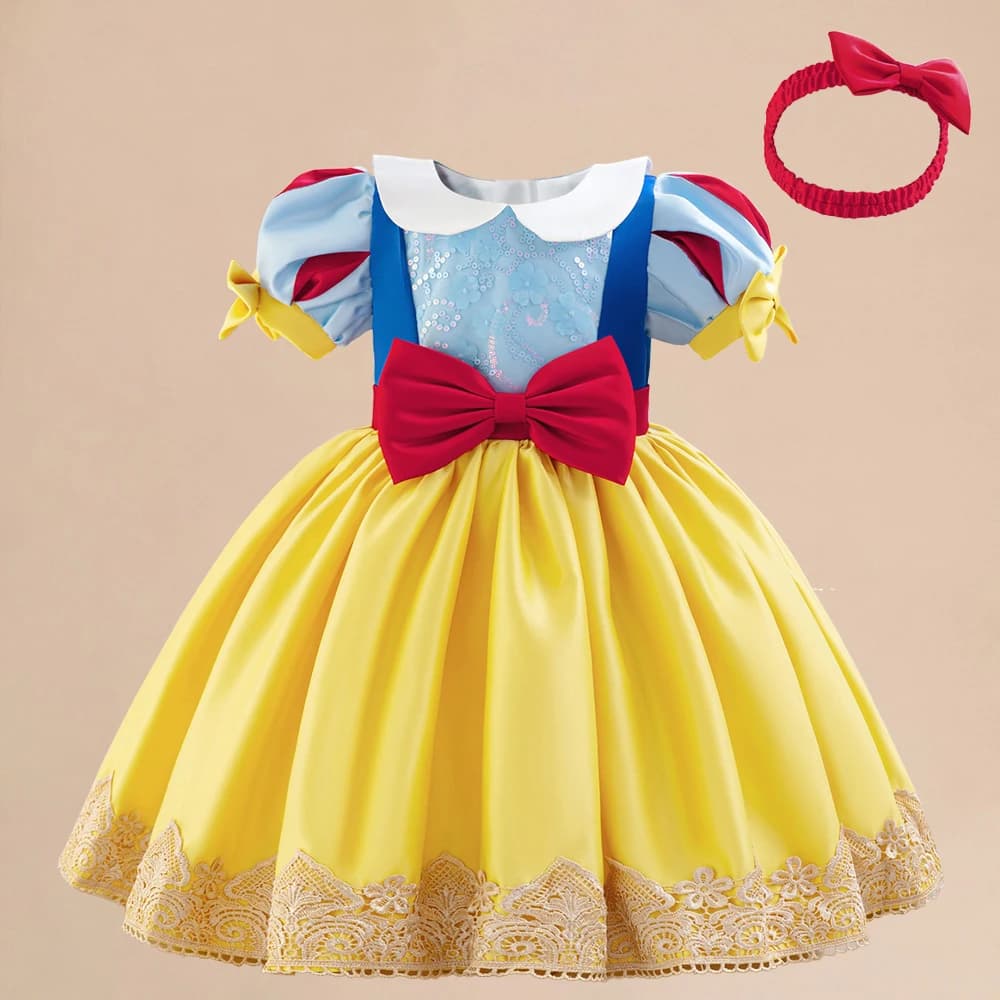 Robe de princesse blanche-neige pour filles, 2 pièces, jaune la reine des neiges, Tutu, robes de fêt