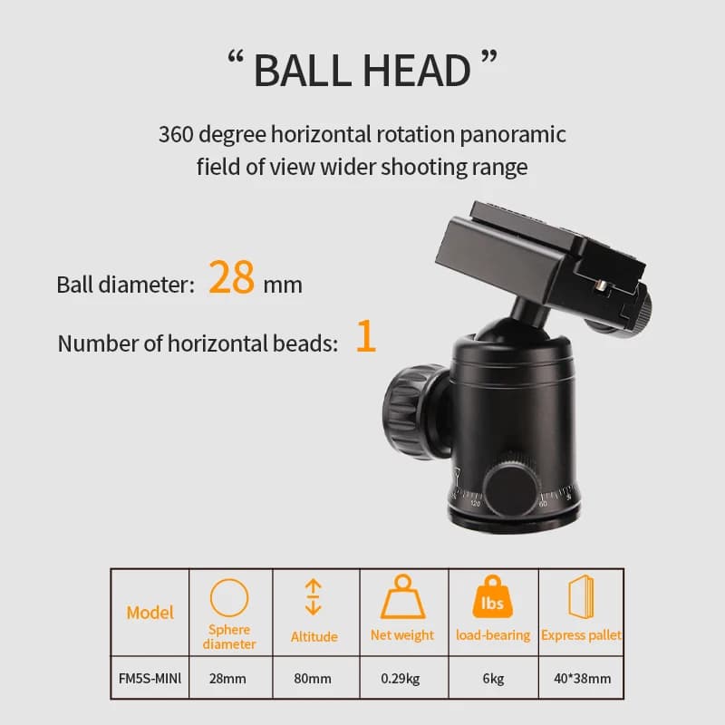 Trépied Portable FM5S, support de voyage léger, Mini trépied vidéo de table avec rotule à 360 degrés