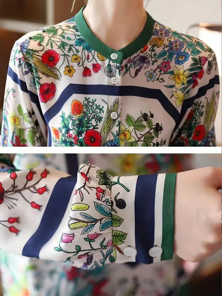 Style chinois fleur imprimé dames chemises mode femmes blouses printemps été à manches longues hauts