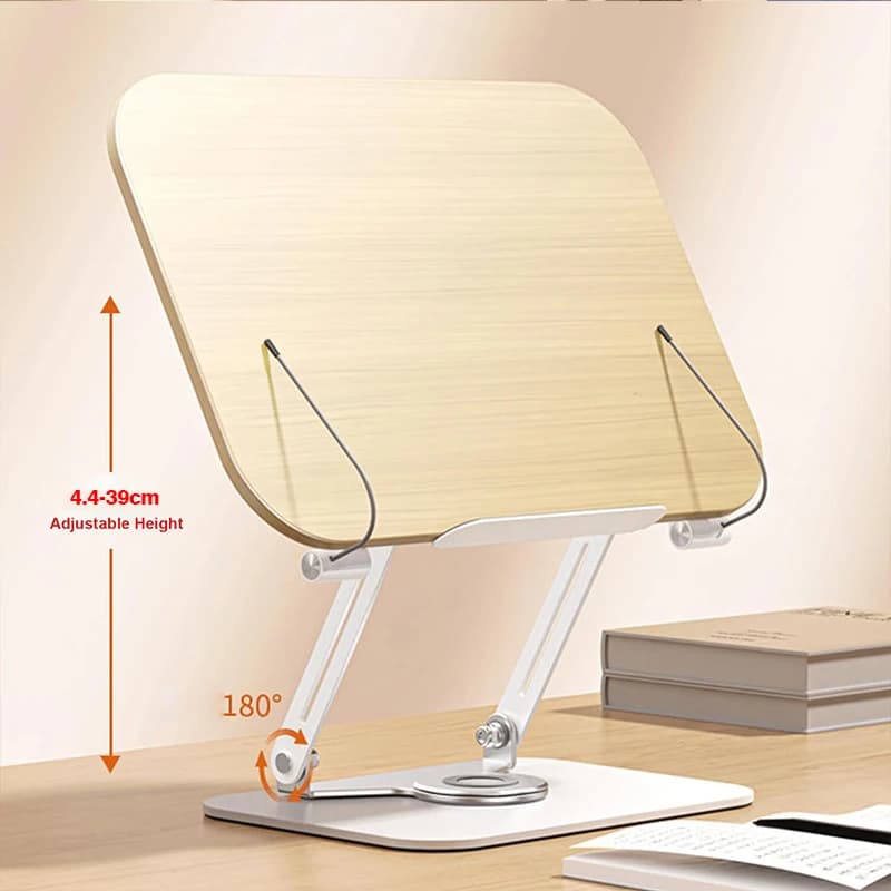 Support de livre de bureau pour lire avec 360 °   Panneau en bois à base rotative et clips de page p