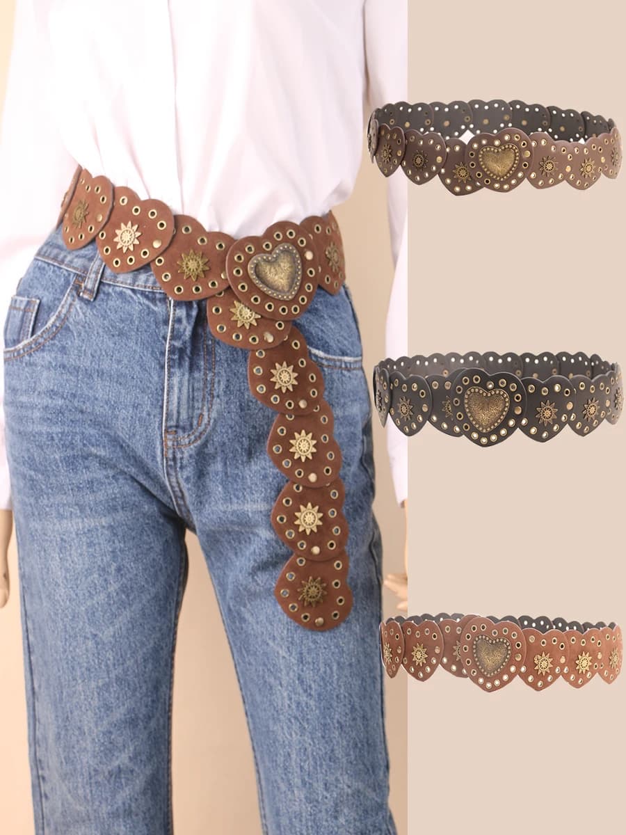 Robe en jean fleur de pêche pour femme, rivet, bouche, connexion, taille, décoration, style cowgirl,