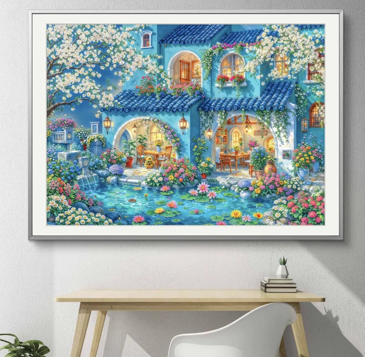 Kit imprimé maison bleue 9CT 14ct, point de croix, broderie, couture, décoration d'intérieur, artisa