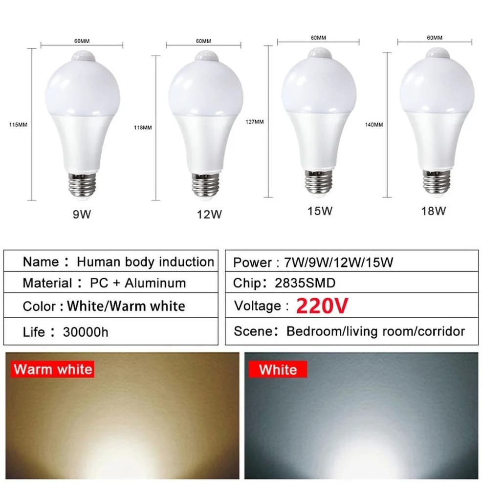 Veilleuse à LED avec capteur de mouvement PIR, ampoule à Induction pour chambre à coucher, couloir, 