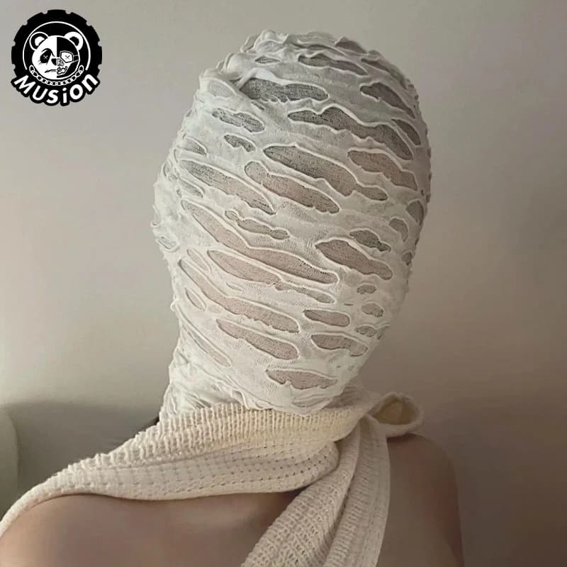 Masque facial Musion Gothic Punk déchiré et usé Ftxo - Ajustement confortable, coupe-vent pour le sk