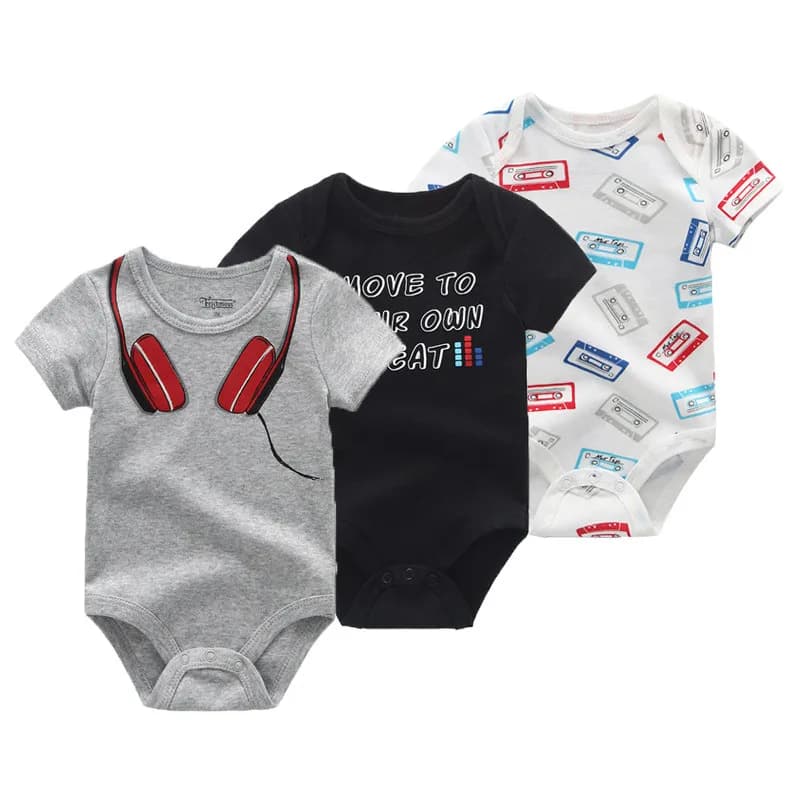 Kiddiezoom Lot de 3 Bodys Bébé Unisexe à Manches Courtes en Coton Doux 100% avec Motifs de Dessins A