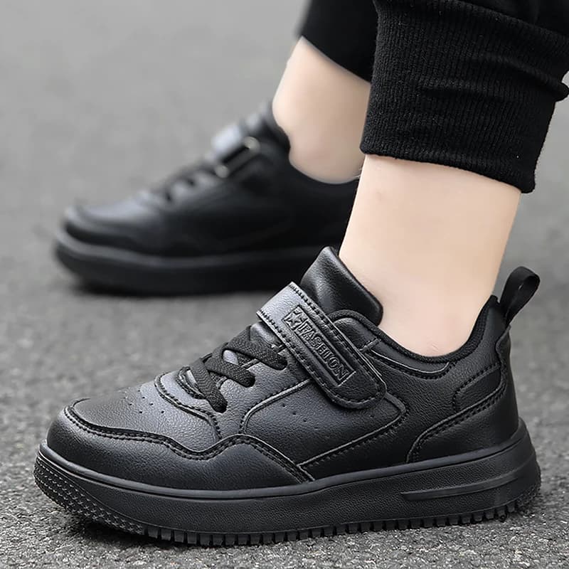 Noir enfants chaussures sport course décontracté marche étudiant mode nouveau cuir enfants baskets r