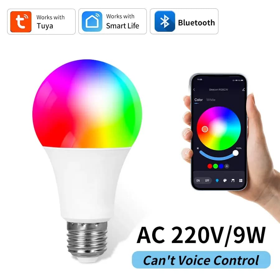 Tuya – ampoule Bluetooth intelligente E27, 220V, 9W, 15W, 18W, couleur changeante, pour maison intel