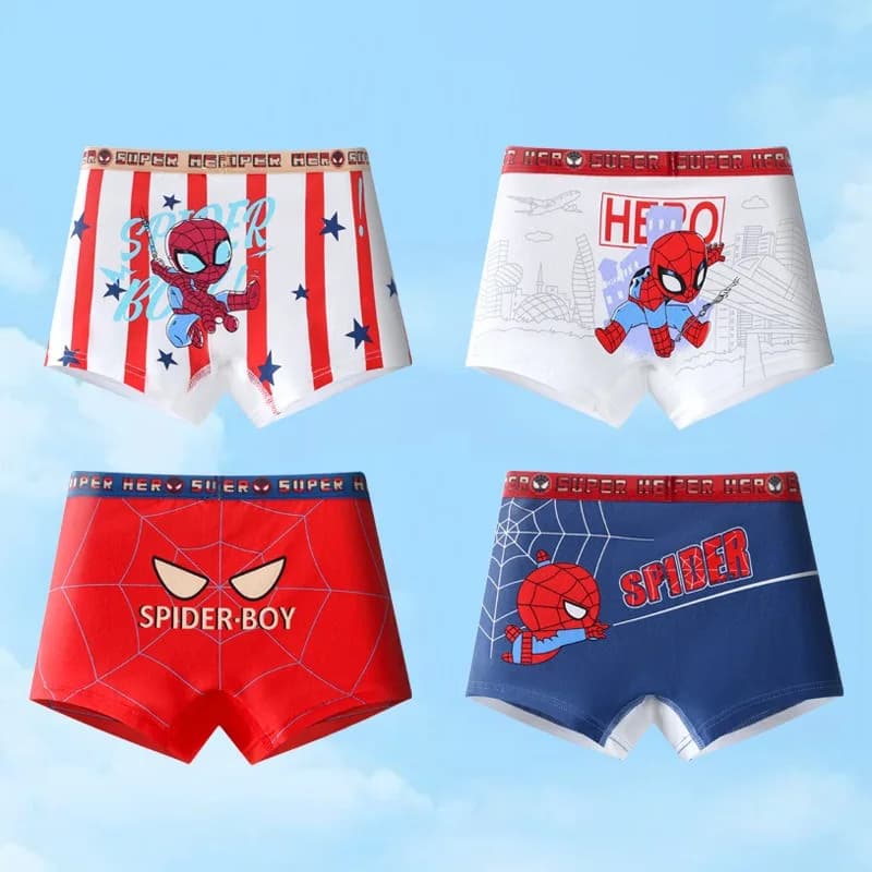 4 pièces garçons sous-vêtements en coton Cool Spiderman dessin animé imprimé enfants garçons boxeurs