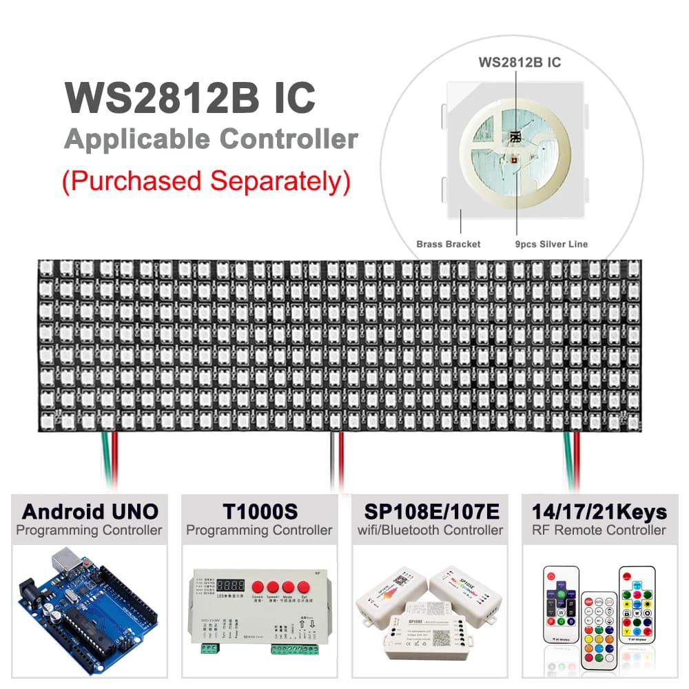 Panneau LED adressable individuellement DC5V WS2812B, module d'écran matriciel numérique flexible RG