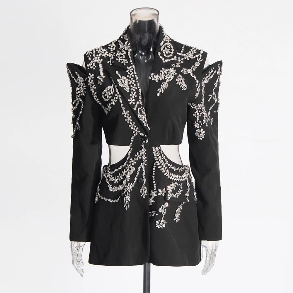 TWOTWINSTYLE évider Patchwork diamants Blazers pour femmes col cranté manches longues épissé bouton 