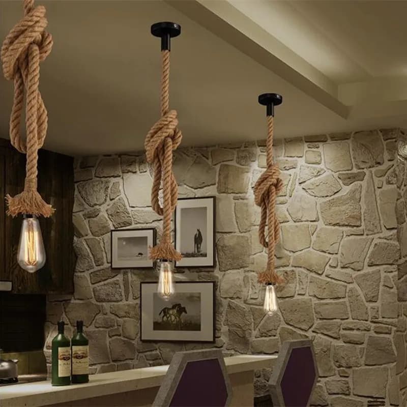 Lampe Suspendue en Corde à Têtes Simples de Style Vintage, Luminaire Industriel d'Nik, Idéal pour un