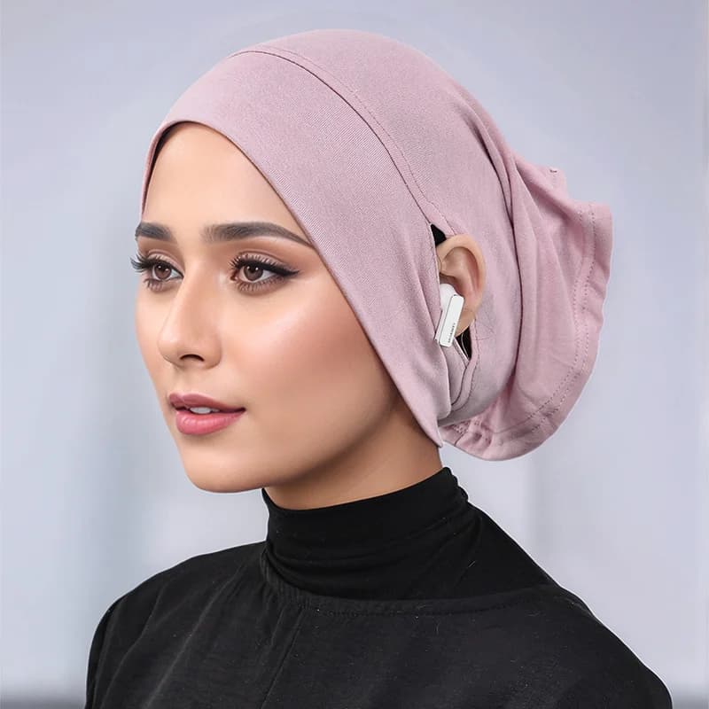 Hijab Musulman avec Oreilles Fuites pour Femme, Turban NikDoux, Jersey Premium, Ouvert, Solide, Base