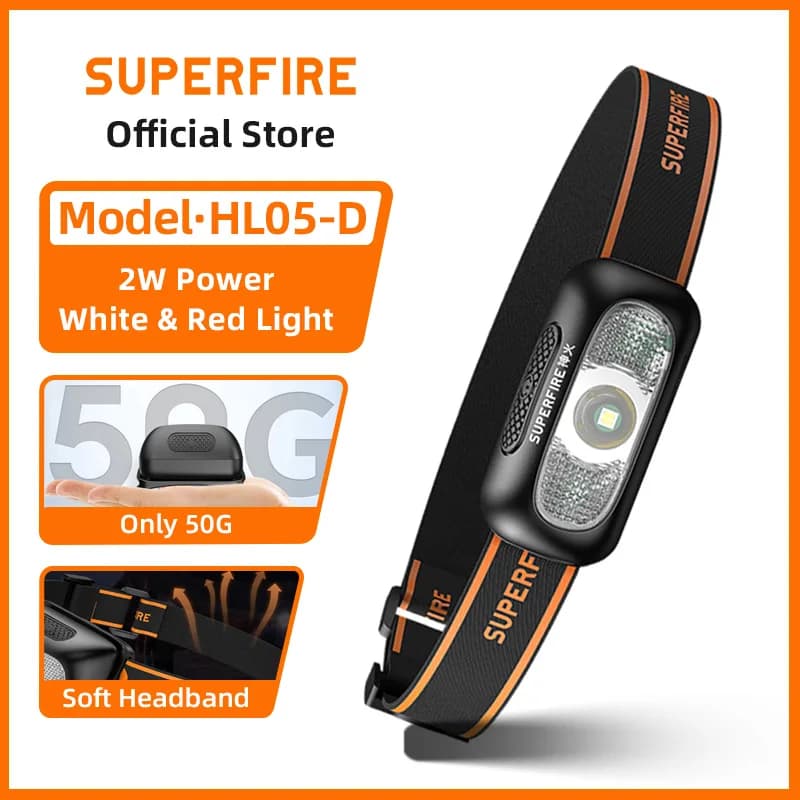 Lampe frontale LED rechargeable puissante SUPERFIRE HL05 Series Mini avec capteur, idéale pour la pê