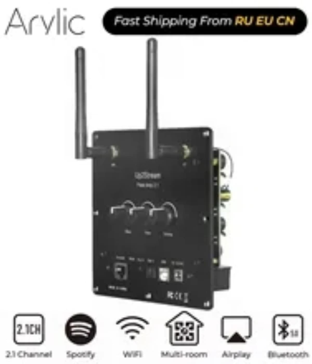 Arylic Up2Stream Plate Amp 2.1, WiFi et Bluetooth 5.0, Audio multiroom, 50x2W + 100W, Carte amplific