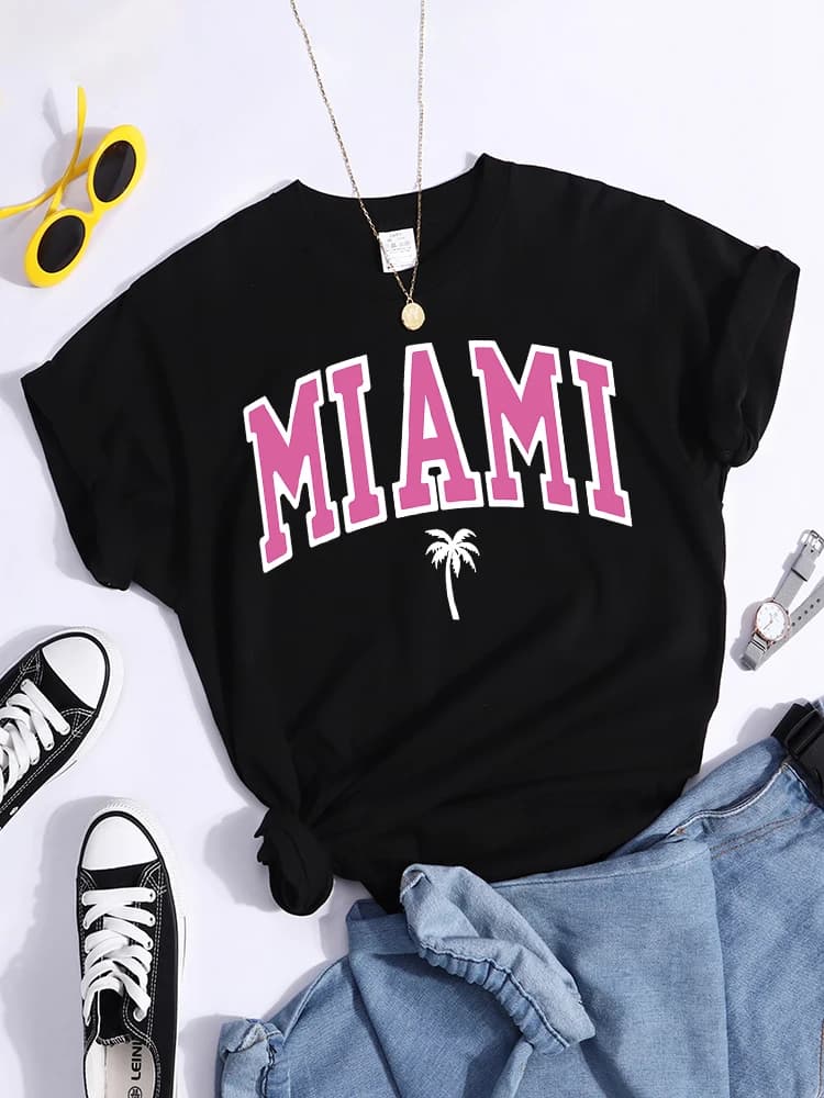 Miami plage impression t-shirt tout-Match créativité t-shirts mode individuelle Softt-Shirt col rond