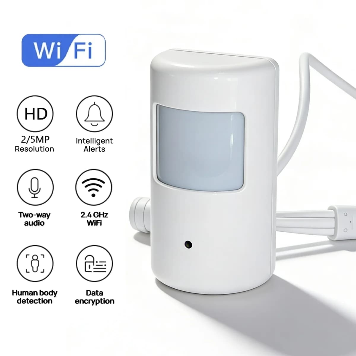 Caméra WiFi miniature Camhi, design discret en forme de PIR, 2MP 5MP, vision nocturne IR 940nm, audi