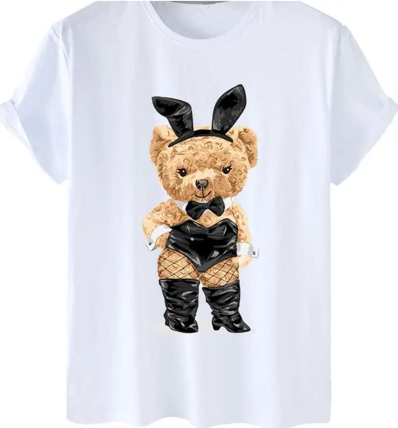 Femmes amusant dessin animé lait thé ours imprimé col rond à manches courtes t-shirts hauts ours en 