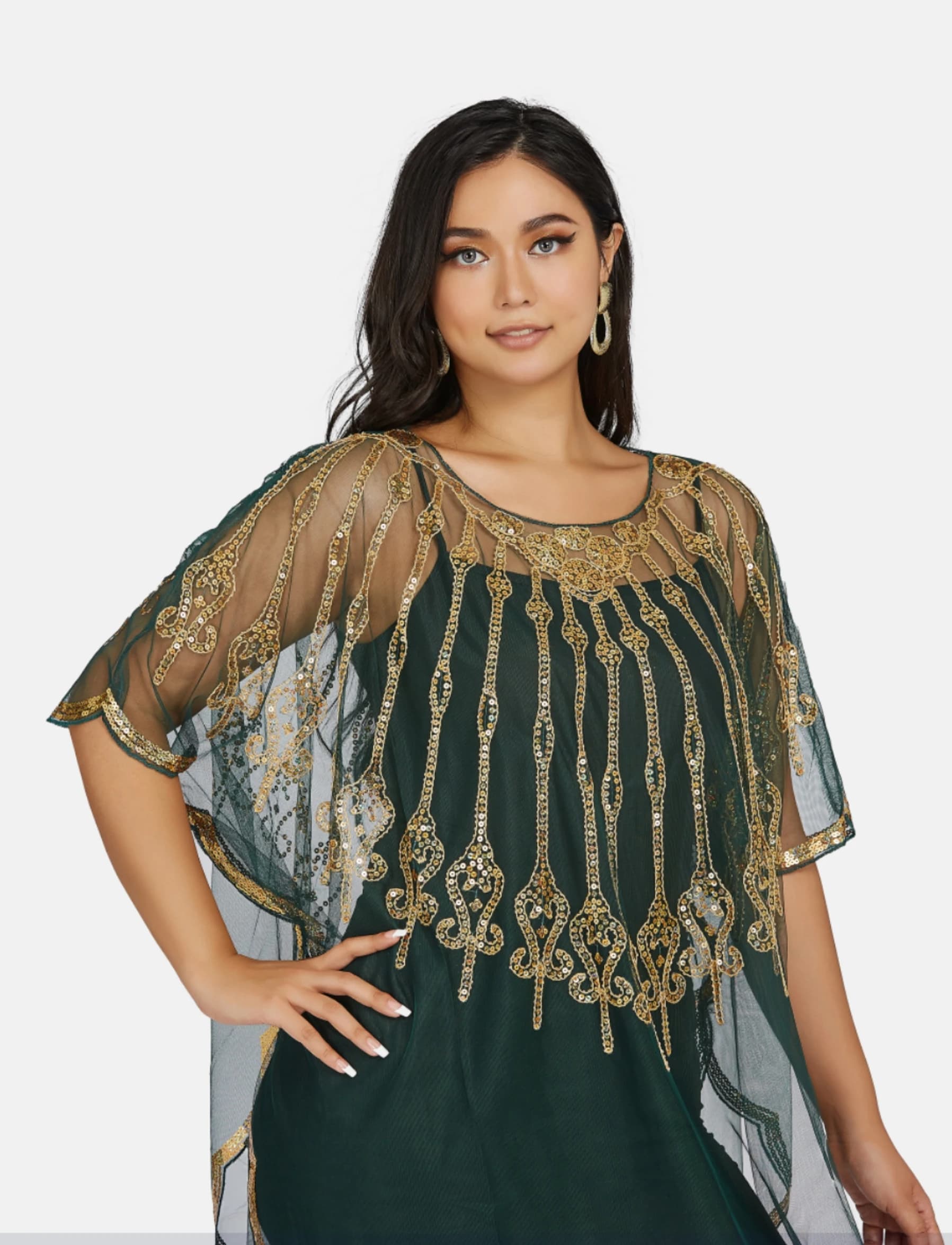 Robe cape cardigan en gaze à paillettes pour femmes, robes de soirée tempérament, rouge, vert, bleu,